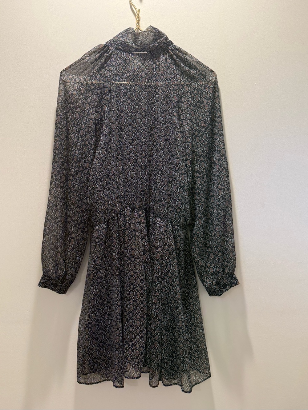 Zara Black Printed Long-Sleeve Tie-Neck Ruffle Dress - Picture 4 of 4